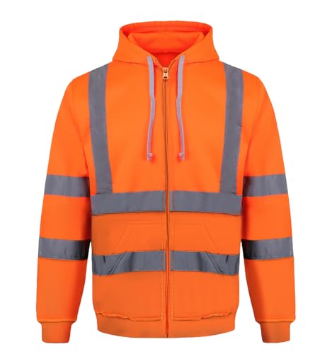 Yukirtiq Herren Warnschutz Sweatshirt Sicherheitsjacke Kapuzen Reflektierend Jacke Warnjacke Langarm Kapuzenpullover Arbeitsjacke Warnschutzjacke, Orange, S von Yukirtiq