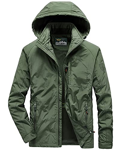 Yukirtiq Herren Winterjacke Winddichte Funktionsjacke Fleece-Futter Wanderjacke mit Kapuze Leicht Fleecejacke Atmungsaktiv Freizeitjacke mit Multi Taschen von Yukirtiq