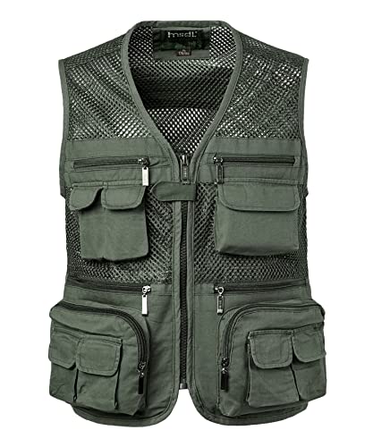 Yukirtiq Sommerweste Herren Leicht mit Taschen Funktionsweste Atmungsaktiv outdoor weste Schnell Trocken Anglerweste Wanderweste Ranger Weste, Grün, L von Yukirtiq