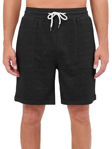 Yukiuiny Bermuda Shorts Herren 100% Baumwolle Kurze Jogginghose Sporthose mit Elastischer Bund Luftige Lockere Sweatshorts für Sommer Schwarz,S von Yukiuiny
