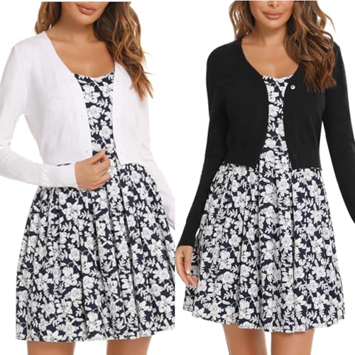 Yukiuiny Damen 2er Bolero Jäckchen Elegante Kurze Langarm Trachten Strickjacke zum Kleid Weich Cardigan für Herbst,XS von Yukiuiny