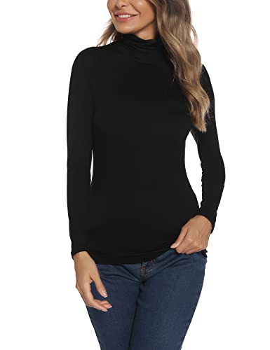 Yukiuiny Damen Langarmshirt mit Rollkragen Elegant Weich Rollishirt Dehnbar Dünner Unterziehpulli für Herbst Winter,Schwarz,M von Yukiuiny