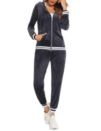 Yukiuiny Damen Nicki Hausanzug Kuschelig 2 Teilig Trainingsanzug mit Kapuze für Herbst Winter Reißverschluss Jogginganzug Grau,XL von Yukiuiny