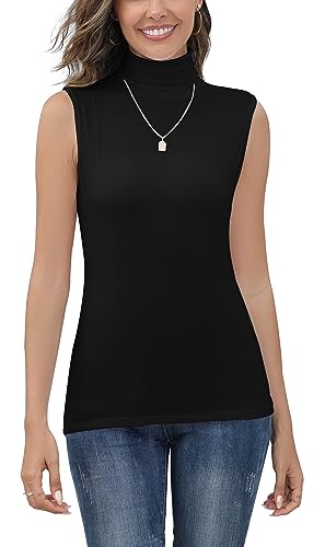 Yukiuiny Damen Rolli Dünner Rollkragenshirt ohne Ärmel Elegant Dehnbar Ärmellose Unterziehrolli Basic Jersey Top Schwarz, XXL von Yukiuiny