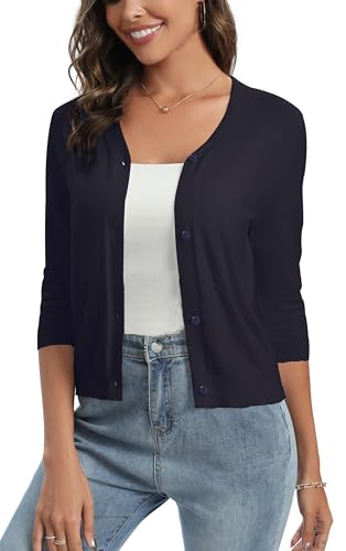 Yukiuiny Damen Strickjacke 3/4 Arm Feinstrick Cardigan mit Knöpfe Weiche Leichte Kurzjacke Herbst Basic Jacke für Alltag Navyblau, XL Yukiuiny Damen Strickjacke 3/4 Arm Feinstrick Cardigan mit Knöpfe Weiche Leichte Kurzjacke Herbst Basic Jacke für Alltag Navyblau, XL von Yukiuiny