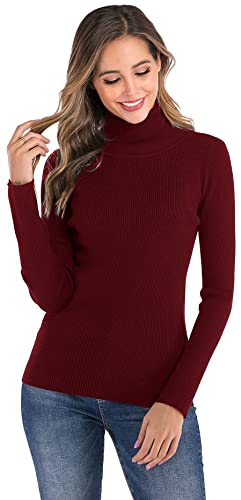 Yukiuiny Gerippt Strickpullover mit Rollkragen Elegant Langarm Feinstrick Pulli Weich Warm Rolli Sweater für Herbst Winter,Weinrot,S von Yukiuiny