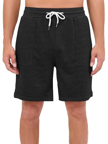 Yukiuiny Herren Bermudashorts Baumwolle Kurze Sport Hose Gummibund Jersey Freizeitshorts Locker Atmungsaktiv Sweatshorts für Sommer Schwarz,M von Yukiuiny