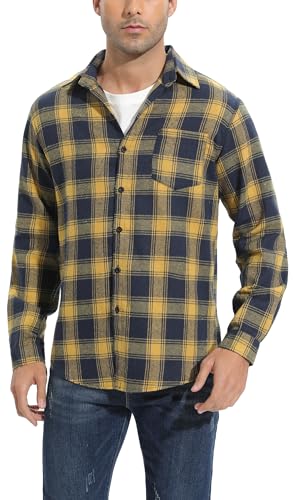 Yukiuiny Herren Karohemd 100% Baumwolle Langarm Holzfällerhemd Locker Button Down Freizeithemd für Frühling Herbst gelb,XXL Yukiuiny Herren Karohemd 100% Baumwolle Langarm Holzfällerhemd Locker Button Down Freizeithemd für Frühling Herbst gelb,XXL von Yukiuiny