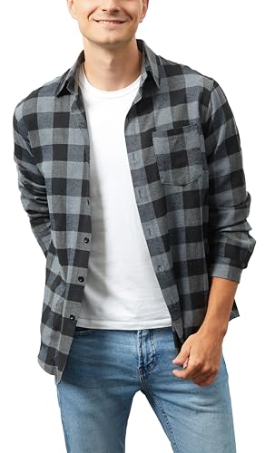 Yukiuiny Herren Karohemd 100% Baumwolle Langarm Holzfällerhemd Locker Button Down Freizeithemd für Frühling Herbst grau,XXL von Yukiuiny