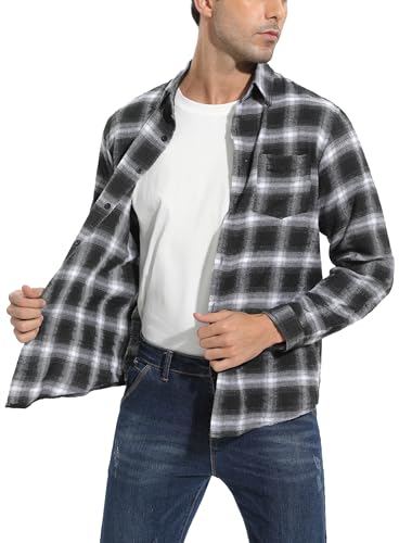 Yukiuiny Herren Karohemd 100% Baumwolle Langarm Holzfällerhemd Locker Button Down Freizeithemd für Frühling Herbst schwarz,S Yukiuiny Herren Karohemd 100% Baumwolle Langarm Holzfällerhemd Locker Button Down Freizeithemd für Frühling Herbst schwarz,S von Yukiuiny