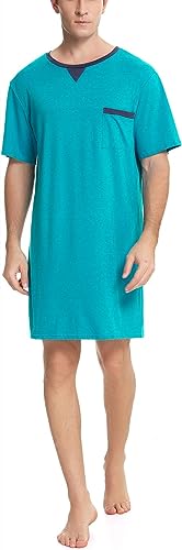 Yukiuiny Herren Nachthemd Kurzärmlig Pyjamaoberteil Baumwolle Lufitg Rundhals Jersey Sleepshirt mit Brusttasche Türkis,XXL Yukiuiny Herren Nachthemd Kurzärmlig Pyjamaoberteil Baumwolle Lufitg Rundhals Jersey Sleepshirt mit Brusttasche Türkis,XXL von Yukiuiny