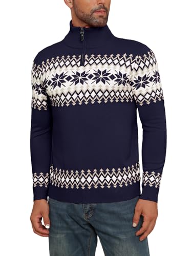 Yukiuiny Herren Weihnachtspullover Half Zip Norweger Strickpullover mit Stehkragen Warm Weihnachtspulli Lustig Christmas Sweater Navy,S Yukiuiny Herren Weihnachtspullover Half Zip Norweger Strickpullover mit Stehkragen Warm Weihnachtspulli Lustig Christmas Sweater Navy,S von Yukiuiny