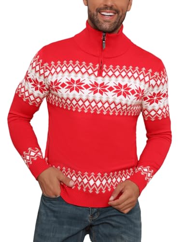 Yukiuiny Herren Weihnachtspullover Norweger Strickpulli mit Troyer Kragen Festlich Warm Weihnachtspulli Locker Christmas Sweater rot,3XL Yukiuiny Herren Weihnachtspullover Norweger Strickpulli mit Troyer Kragen Festlich Warm Weihnachtspulli Locker Christmas Sweater rot,3XL von Yukiuiny
