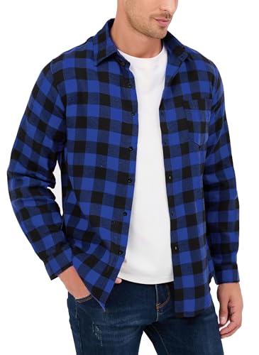 Yukiuiny Karohemd Herren Baumwolle Langarm Kariertes Holzfällerhemd Leicht Dünn Flanellhemd Casual Westernhemd blau-schwarz,3XL von Yukiuiny