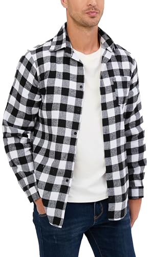 Yukiuiny Karohemd Herren Baumwolle Langarm Kariertes Holzfällerhemd Leicht Dünn Flanellhemd Casual Westernhemd weiß-schwarz,3XL von Yukiuiny