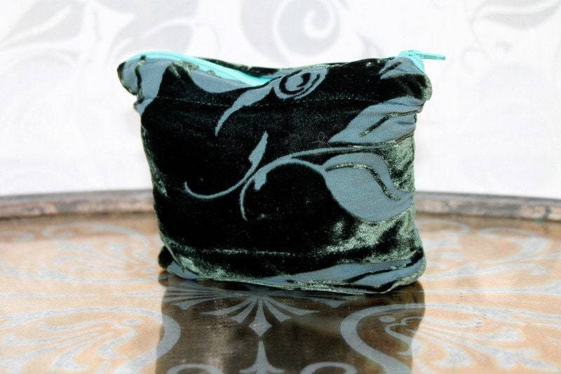 Täschchen Aus Seiden-Ausbrennersamt in Petrol von YukiwariSouShop
