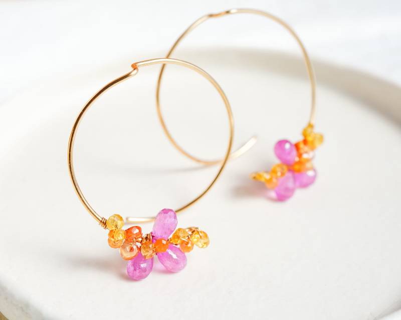 Rosa Saphir Einzigartige Creolen, 14K Gold Filled Sterling Silber, Handgemachter Draht Schmuck Rosa Saphir Einzigartige Creolen, 14K Gold Filled Sterling Silber, Handgemachter Draht Schmuck von Yukojewelry