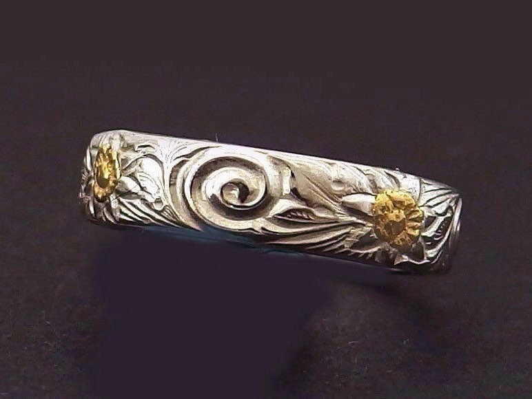 Swirl Ring - Sterling Silber & Goldnuggets Aus Alaska Swirl Ring - Sterling Silber & Goldnuggets Aus Alaska von YukonRon