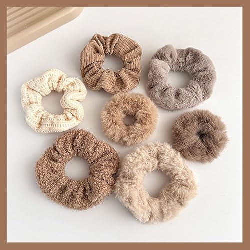 Yulakes 7 Stück Plüsch Haargummis Set Plüsch Haar Ringe Elastisches Haarband Pelziges Haarseil Haargummiband Pferdeschwanzhalter Haarschmuck für Frauen Mädchen von Yulakes