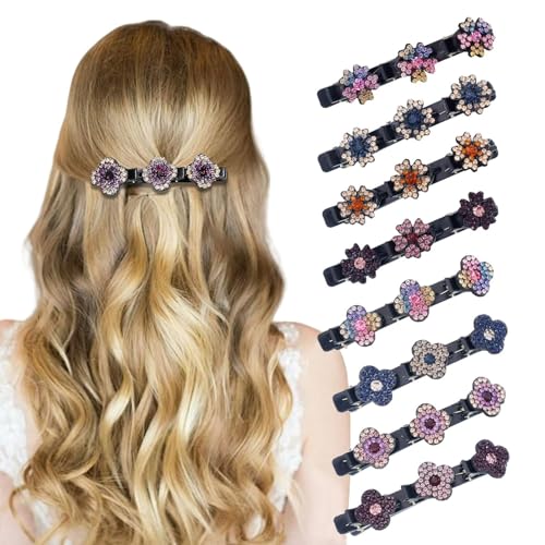 ﻿ Yulakes 8 Stücke Funkelnde Kristall Stein Haarspangen,Doppelschicht Haarspangen, Glitzernde Kristall Stein Geflochtene Haarspangen, damen glitzer Doppelschicht Strass Haarspangen von Yulakes