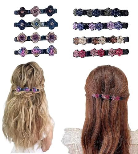 ﻿ Yulakes 8PCS Funkelnde Kristall Stein Haarspangen,Doppelschicht Haarspangen, Glitzernde Kristall Stein Geflochtene Haarspangen, damen glitzer Doppelschicht Strass Haarspangen -style 2 von Yulakes