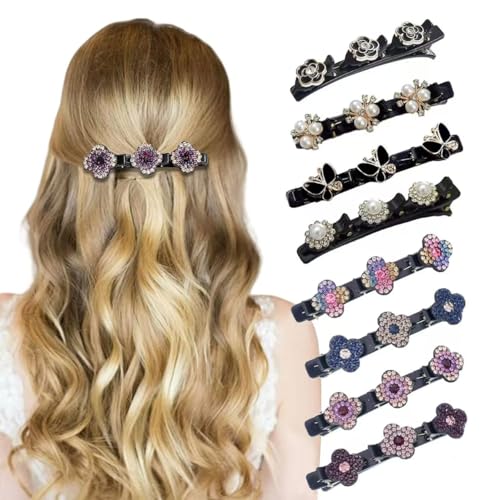 ﻿ Yulakes 8PCS Funkelnde Kristall Stein Haarspangen,Doppelschicht Haarspangen, Glitzernde Kristall Stein Geflochtene Haarspangen, damen glitzer Doppelschicht Strass Haarspangen -style 3 von Yulakes