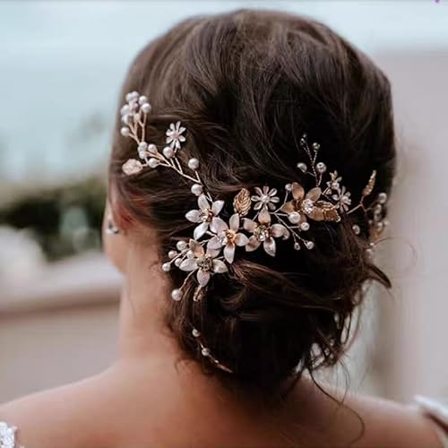 Yulakes Brautschmuck Perlen Braut Hochzeit Haarkamm Perlen Haarnadeln Set/Kristall Kopfschmuck Stirnband Haarrebe Brautjungfern Blumenmädchen Haarspange Haarschmuck von Yulakes