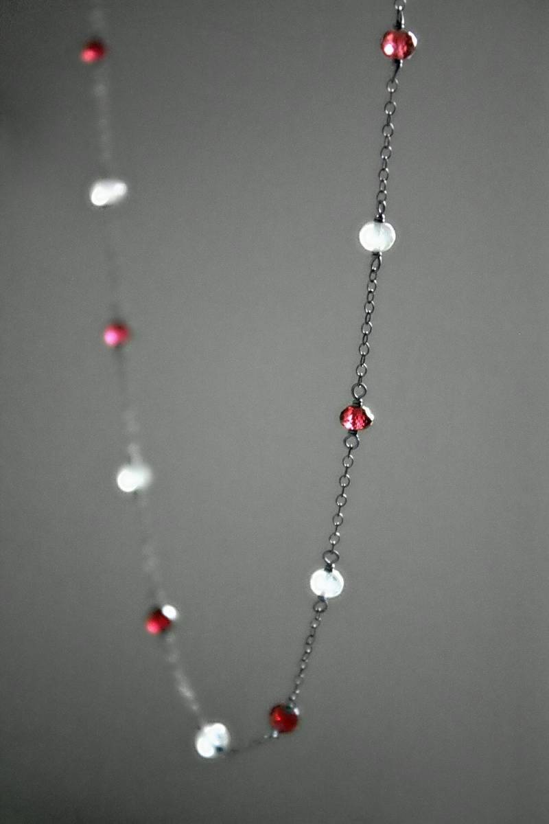 Mondstein Granat Sterling Silber Station Halskette von YuliZlen