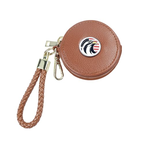 Yulinmon Runde Geldbörse aus PU-Leder mit geflochtener Handschlaufe, Metall-Emaille-Markierung, goldener Verschluss und Reißverschluss, kleine Kleingeldtasche, Geldbörse, Münzorganizer, von Yulinmon