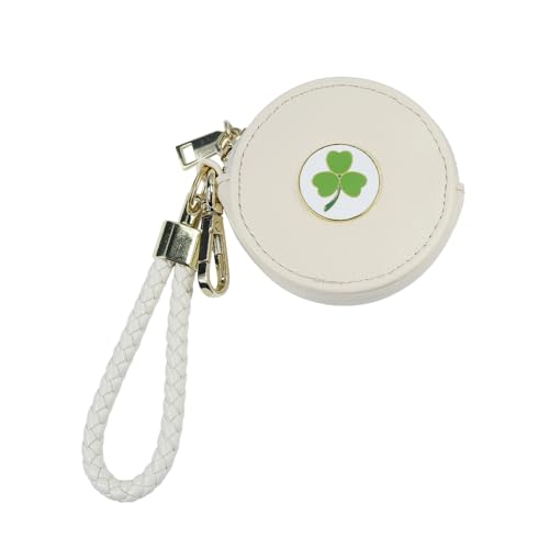 Yulinmon Runde Geldbörse aus PU-Leder mit geflochtener Handschlaufe, Metall-Emaille-Markierung, goldener Verschluss und Reißverschluss, kleine Kleingeldtasche, Geldbörse, Münzorganizer, von Yulinmon