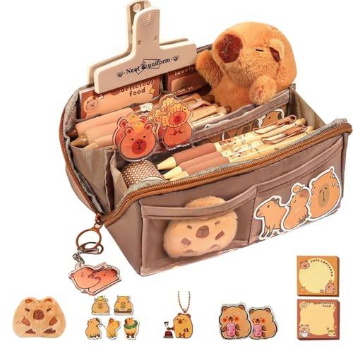 Yulokdwi Capybara Federmäppchen, Federmäppchen Mit Weiter Öffnung, Tragbare Make-up-Tasche Für Schreibwaren, Kosmetika, Mehrlagig Und Durchsichtige, Weit Öffnende Öffnung Mit Aufklebern von Yulokdwi
