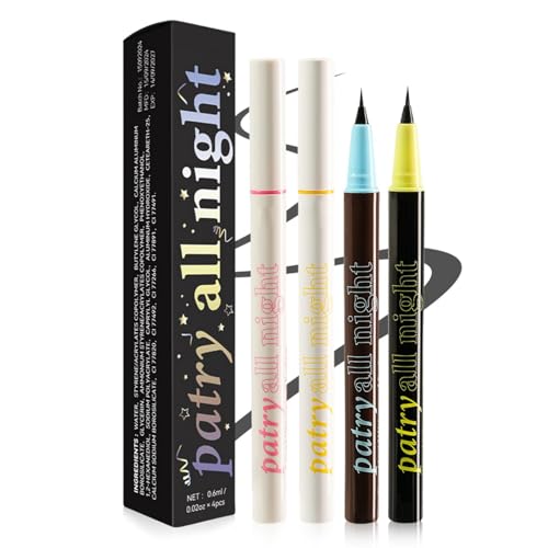 Yulokdwi Wasserfester flüssiger Eyeliner, wasserfester, wischfester Eyeliner | Set mit 4 hochpigmentierten flüssigen Eyeliner-Stiften | Schnell trocknender, wasserfester, wischfester Eyeliner, von Yulokdwi
