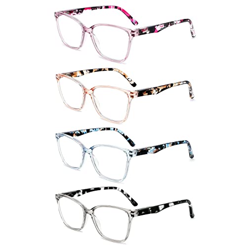 Yuluki 4er-Pack Lesebrille Blaulichtfilter Brille für Damen Federscharnier Lesehilfe Anti Glare/Eyestrain Filter 0.75 von Yuluki