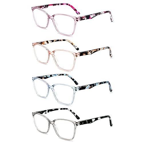 Yuluki 4er-Pack Lesebrille Blaulichtfilter Brille für Damen Federscharnier Lesehilfe Anti Glare/Eyestrain Filter 1.5 von Yuluki