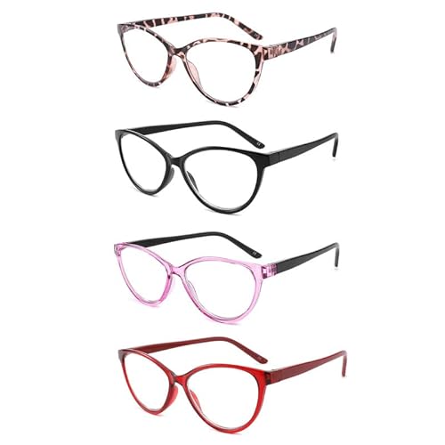 Yuluki 4er-Pack Lesebrille Blaulichtfilter Lesehilfe für Damen Designer Stil Katzenauge Rahmen Brille Federscharnier +1.5 von Yuluki