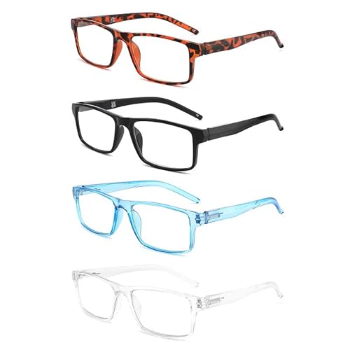 Yuluki 4er-Pack Lesebrille Blaulichtfilter Lesehilfe für Herren Damen Rechteck Rahmen Brille Federscharnier +2.0 von Yuluki