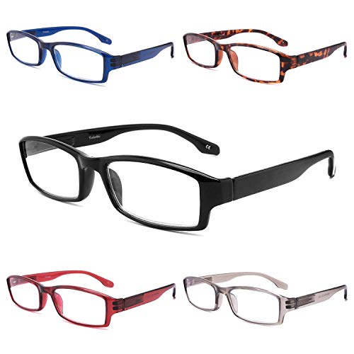 Yuluki 5er-pack Lesebrille Blaulichtfilter für Damen Herren Komfortables Rechteck Brille Federscharniere 1.0 von Yuluki