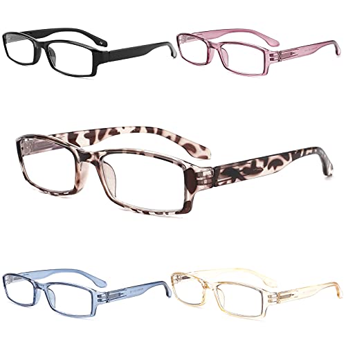 Yuluki 5er-pack Lesebrille Blaulichtfilter für Damen Herren Leicht Rechteck Brille Federscharniere 1.75 von Yuluki