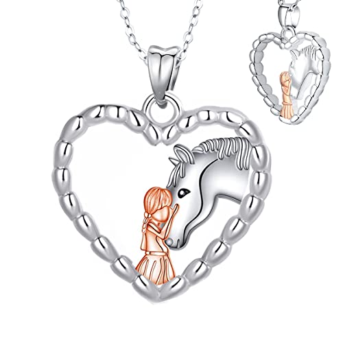 Yuluzeln Pferd Kette Geschenk für Mädchen, Pferd Schmuck Geschenke mit Herz Anhänger silber für Frauen Tochter (Rosenmädchen) von Yuluzeln