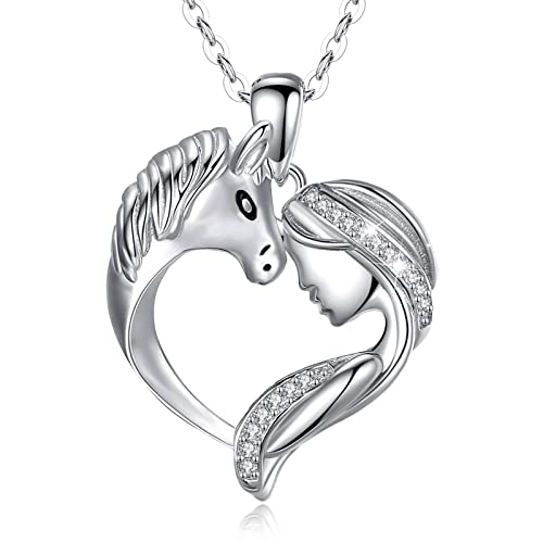 Yuluzeln Pferdehalskette Geschenke für Mädchen Silber Liebe Herz Anhänger Schmuck für Ehefrau Mutter Tochter Enkelin Nichte 18"，Geburtstag Weihnachten Muttertagsgeschenk (Neues Pferd geschenkt) von Yuluzeln