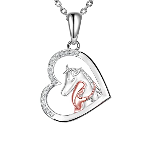 Yuluzeln Pferdehalskette Geschenke für Mädchen Silber Liebe Herz Anhänger Schmuck für Ehefrau Mutter Tochter Enkelin Nichte 18"，Geburtstag Weihnachten Muttertagsgeschenk (Rosenmädchen) von Yuluzeln