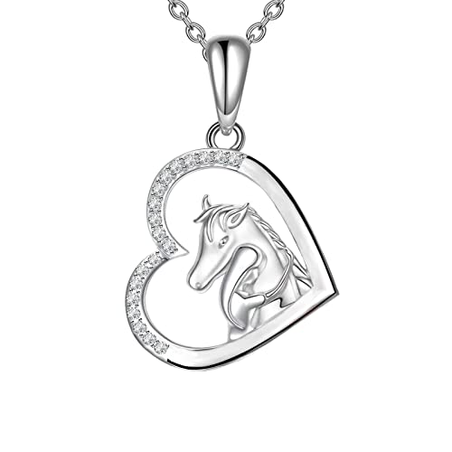 Yuluzeln Pferdehalskette Geschenke für Mädchen Silber Liebe Herz Anhänger Schmuck für Ehefrau Mutter Tochter Enkelin Nichte 18"，Geburtstag Weihnachten Muttertagsgeschenk (Silber) von Yuluzeln