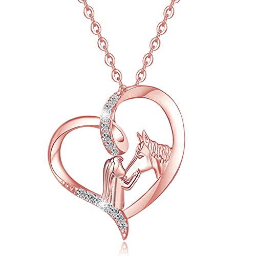 Yuluzeln Pferdehalskette Geschenke für Mädchen Silber Liebe Herz Anhänger Schmuck für Ehefrau Mutter Tochter Enkelin Nichte 18"，Geburtstag Weihnachten Muttertagsgeschenk (alle stiegen) von Yuluzeln