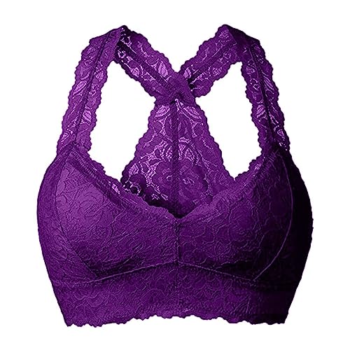 Damen BH Spitze Ohne Bügel Neckholder BH Bralette Bustier Crop Top V-Ausschnitt Sexy BHS Top Bügelloser Elegant Unterwäsche Lace Bra von YumSur