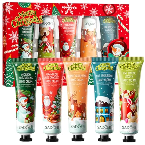 Handcreme Weihnachten Set,5 Stöcke Mini Sheabutter Handcremes Set, Hand Cream für Trockene Hände,Kleinigkeiten für Adventskalender Frauen,Kleine Geschenke Adventskalender, Geschenke für Frauen Set von YumSur