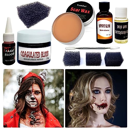 Sfx Makeup Kit,Modellierung Narbe Wachs ,Fake Blut Schorf ,Spatel,Halloween Special Effects Makeup Kit für Fake Narben,Schnitte,Wunde,Kratzer auf Zombie Vampir von YumSur