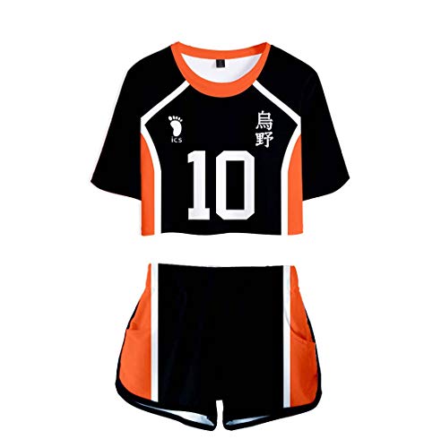 Yumenam Haikyuu!!Damen Volleyball Junior T-Shirts und Hosen 2pcs Set 3D Druck Cosplay Costume Sommer Crop Tops Shorts Mode Sportwear von Yumenam