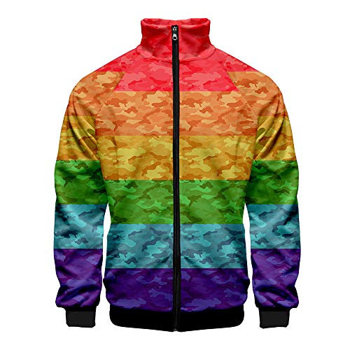 Yumenam Herren LGBT Gay Pride Sweatshirt 3D Gedruckter Regenbogen Langarm Reißverschluss Freizeitjacke Mantel Streetwear Outwear von Yumenam