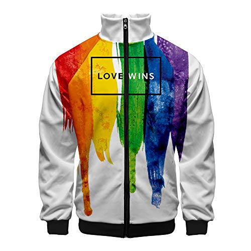 Yumenam Herren LGBT Gay Pride Sweatshirt 3D Gedruckter Regenbogen Langarm Reißverschluss Freizeitjacke Mantel Streetwear Outwear von Yumenam