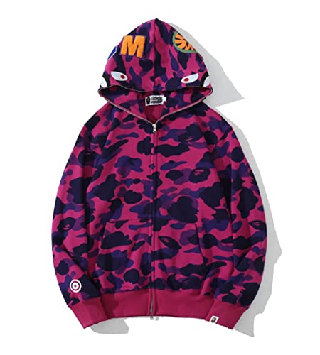 Yumenam Herren Shark Hoodie Hip Hop Kapuzenpullover Mit Reißverschluss Langarm Sweatshirt mit Haifisch Druck Shark Head Reißverschluss Camouflage Jacken Sweatjacke von Yumenam